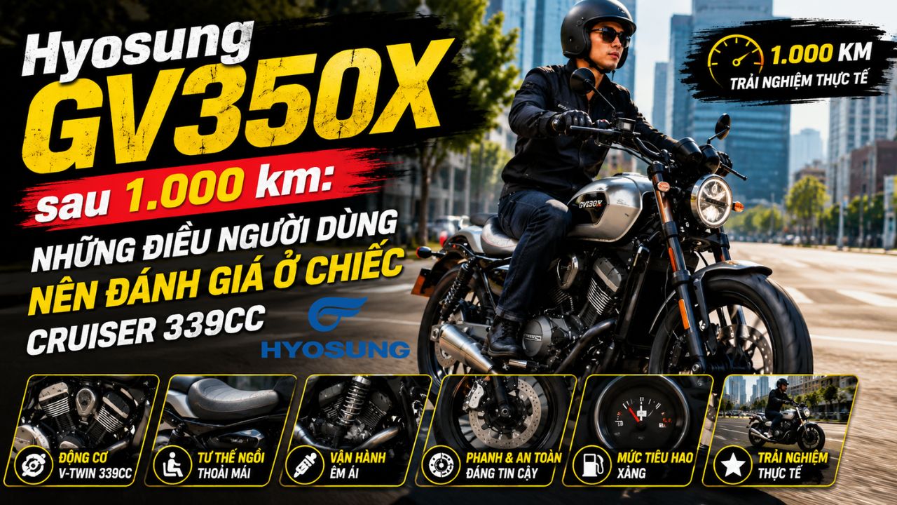 Hyosung GV350X sau 1.000 km: Những điều người dùng nên đánh giá ở chiếc cruiser 339cc